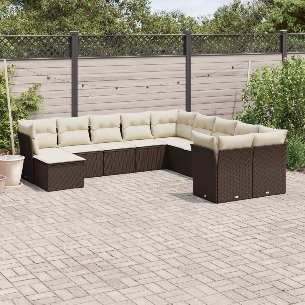 Set Divani Da Giardino 11 Pz Con Cuscini Polyrattan Marrone