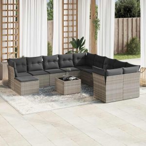 Set Divano Giardino 12 Pz Con Cuscini Grigio Chiaro Polyrattan