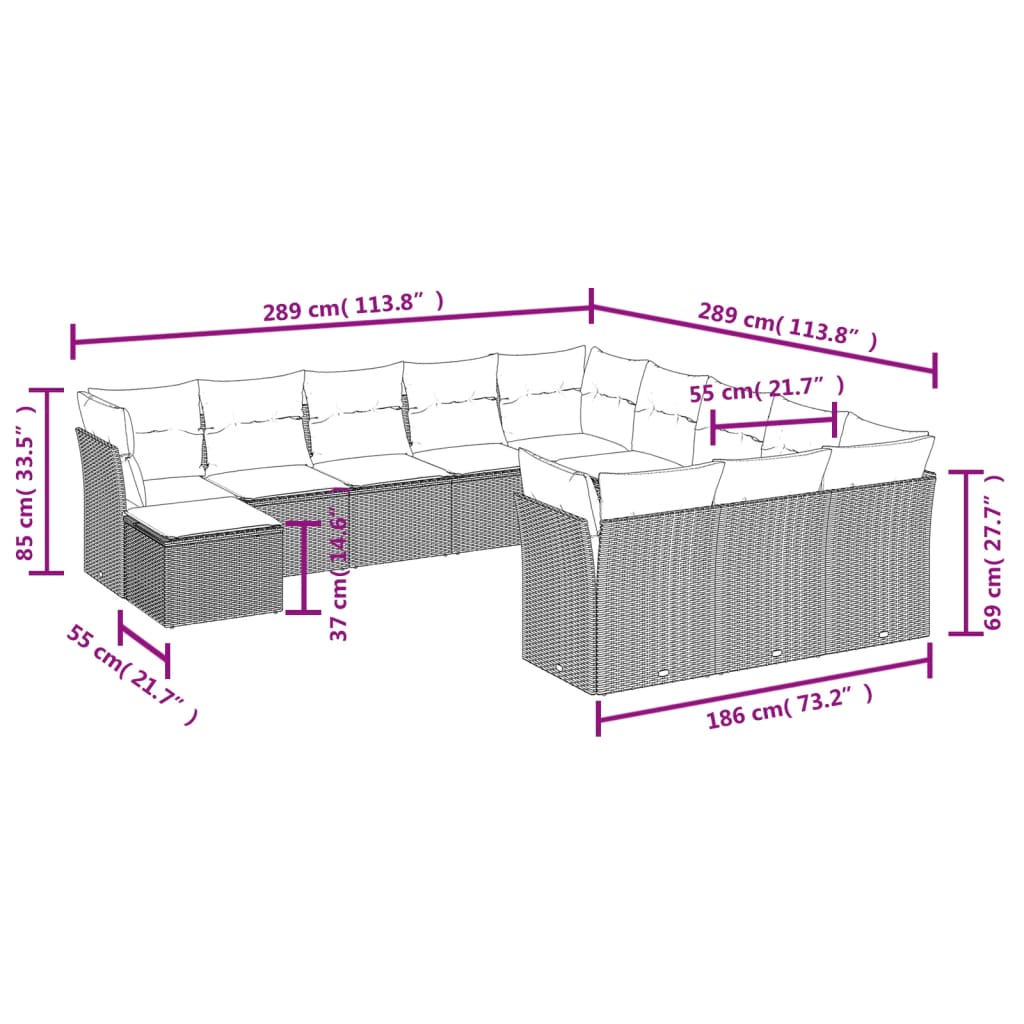 Set Divani Da Giardino 12 Pz Con Cuscini Nero In Polyrattan - Image 3