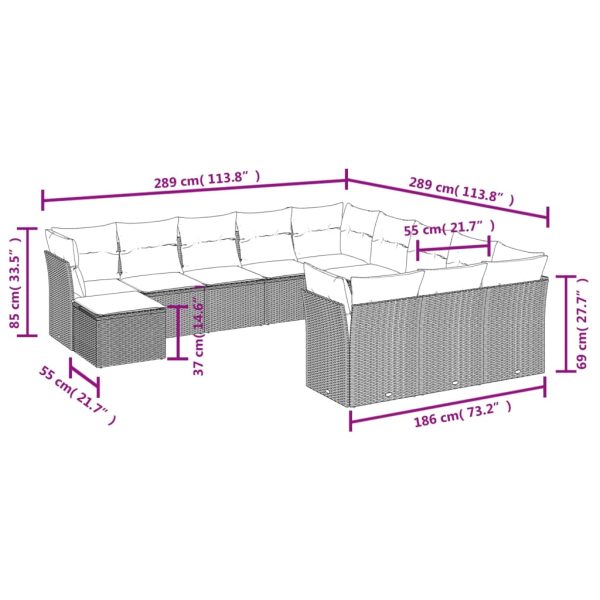 Set Divani Da Giardino 12 Pz Con Cuscini Beige In Polyrattan - Image 3