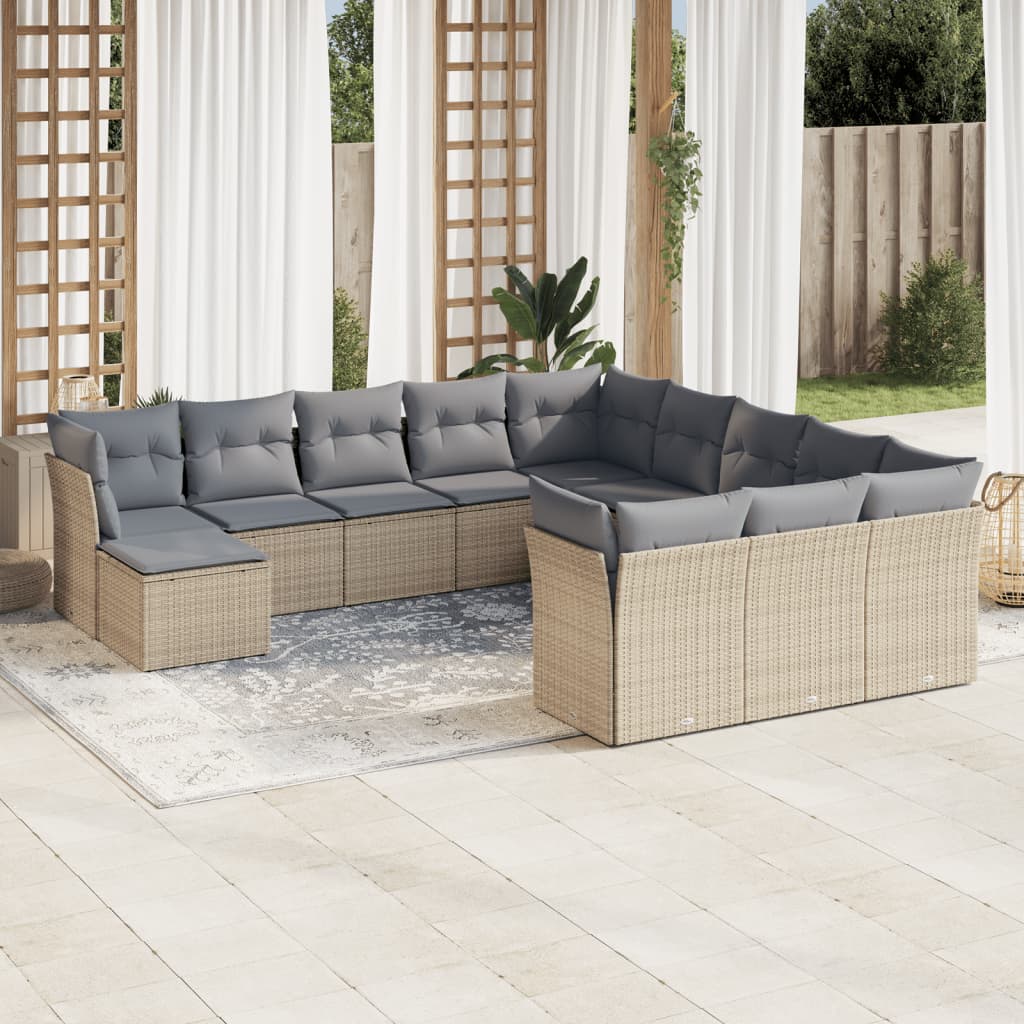 Set Divani Da Giardino 12 Pz Con Cuscini Beige In Polyrattan
