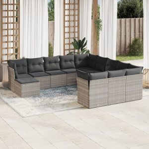 Set Divano Giardino 12 Pz Con Cuscini Grigio Chiaro Polyrattan
