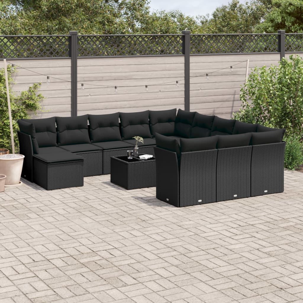 Set Divani Da Giardino 13pz Con Cuscini Nero In Polyrattan