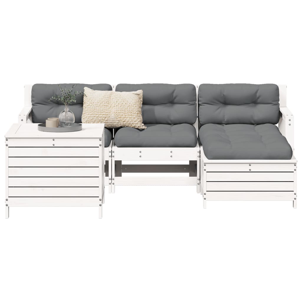 Set Salotto Da Giardino 5 Pz Bianco In Legno Massello Di Pino