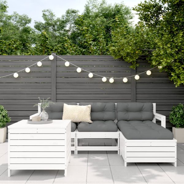 Set Salotto Da Giardino 5 Pz Bianco In Legno Massello Di Pino - Image 3