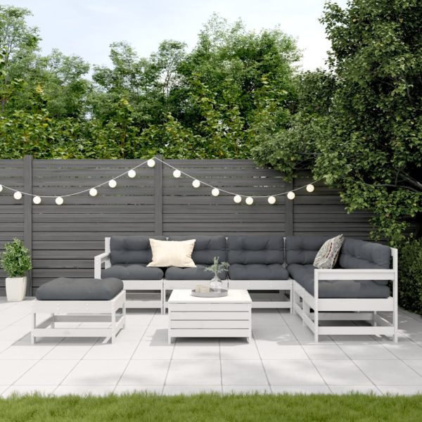 Set Salotto Giardino 8pz Con Cuscini Bianco Legno Massello Pino - Image 3