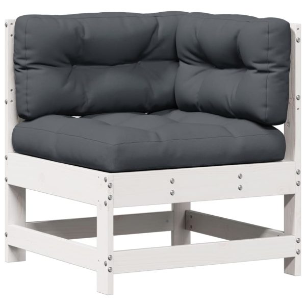 Set Salotto Giardino 8pz Con Cuscini Bianco Legno Massello Pino - Image 4