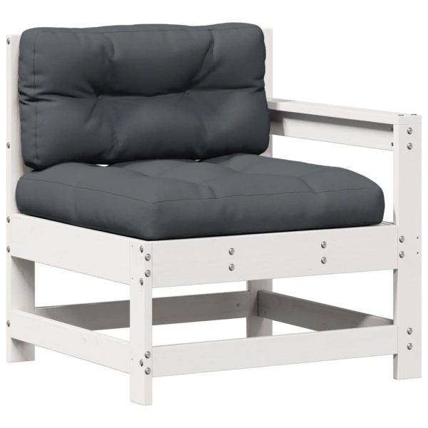 Set Salotto Giardino 8pz Con Cuscini Bianco Legno Massello Pino - Image 5