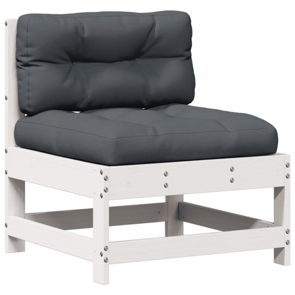 Set Salotto Giardino 8pz Con Cuscini Bianco Legno Massello Pino - Image 6