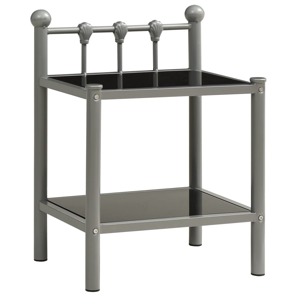 Comodino Grigio E Nero 45x34,5x60,5 Cm In Metallo E Vetro