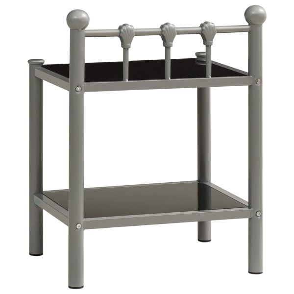 Comodino Grigio E Nero 45x34,5x60,5 Cm In Metallo E Vetro - Image 4