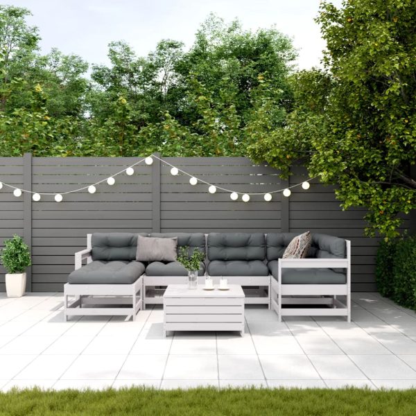 Set Salotto Giardino 7pz Con Cuscini Bianco Legno Massello Pino - Image 3