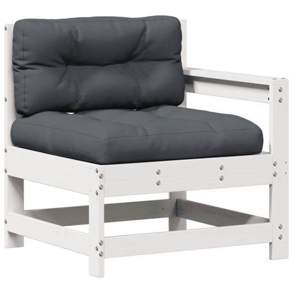 Set Salotto Giardino 7pz Con Cuscini Bianco Legno Massello Pino - Image 5