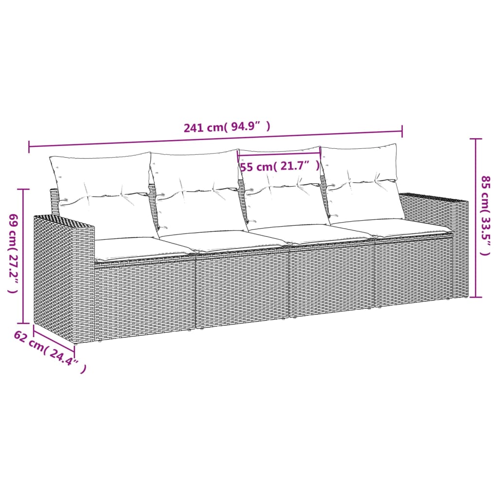 Set Divani Da Giardino 4 Pz Con Cuscini In Polyrattan Grigio - Image 3