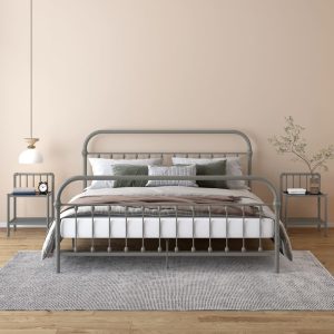 Comodini 2 Pz Grigio E Nero In Metallo E Vetro