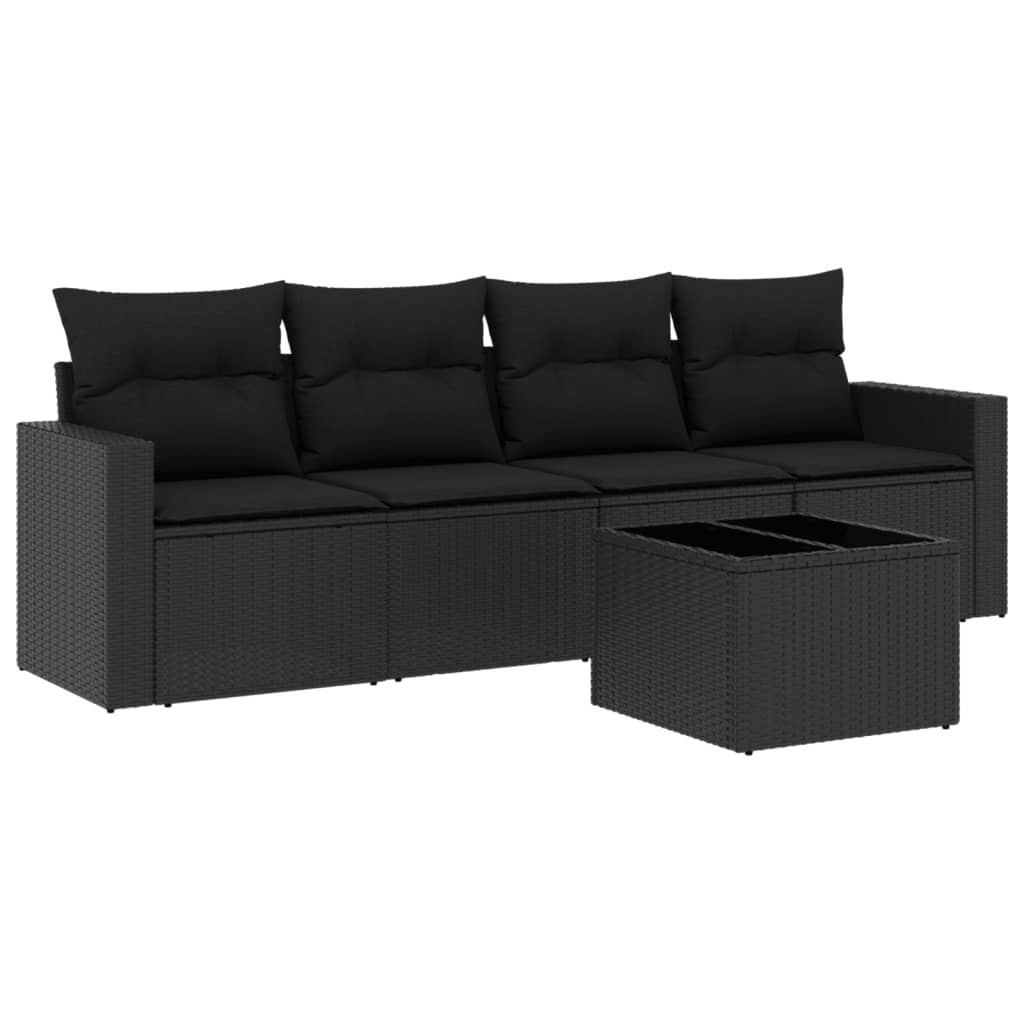 Set Divani Da Giardino 5 Pz Con Cuscini In Polyrattan Nero - Image 2