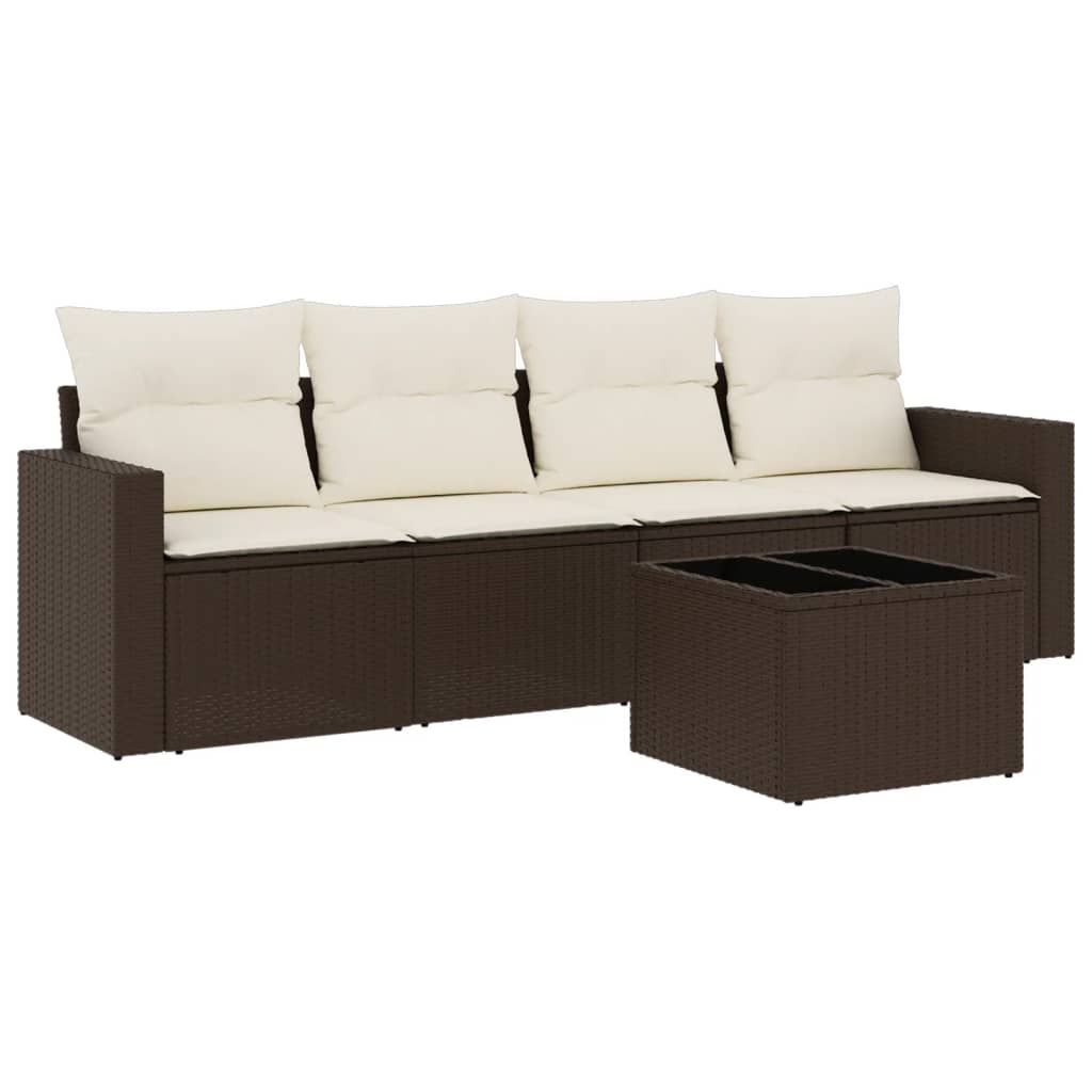 Set Divano Da Giardino 5 Pz Con Cuscini Marrone In Polyrattan - Image 2