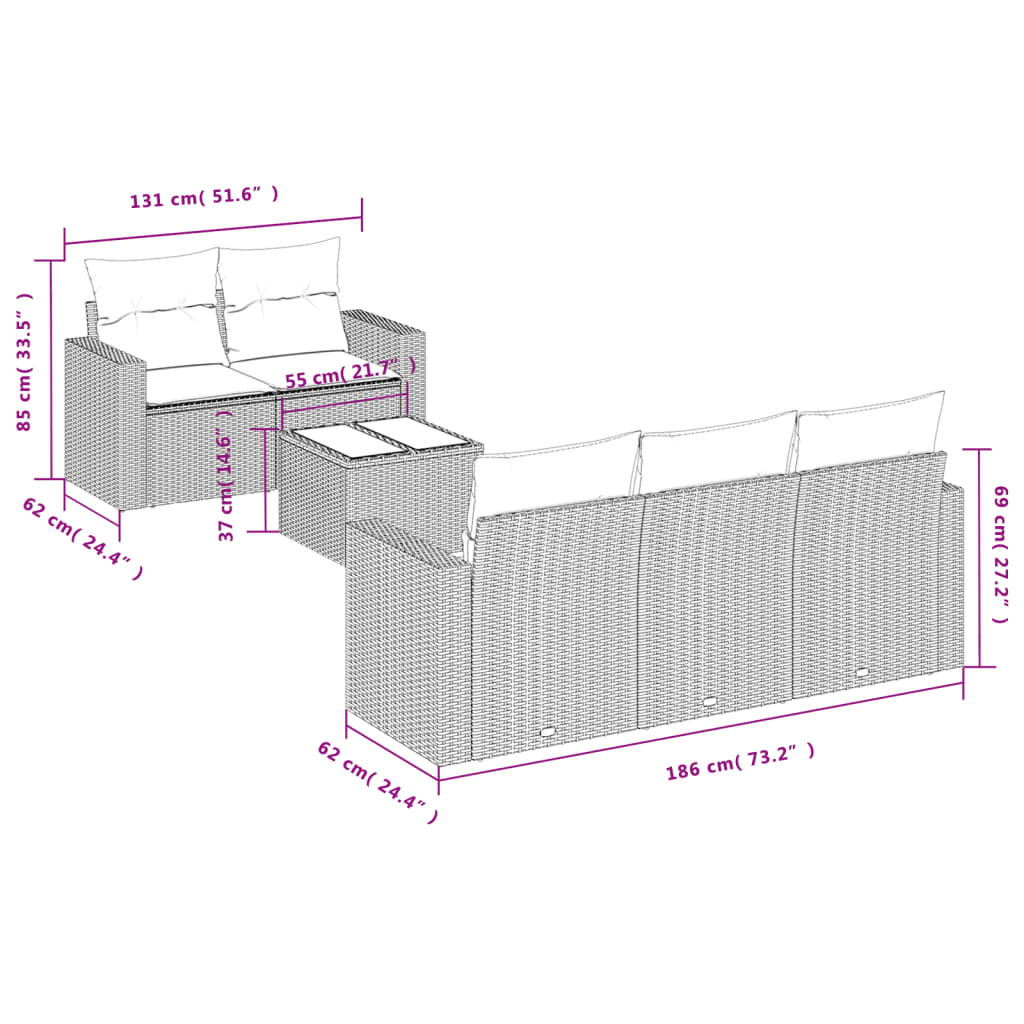 Set Divano Da Giardino 6pz Con Cuscini Grigio Chiaro Polyrattan - Image 3