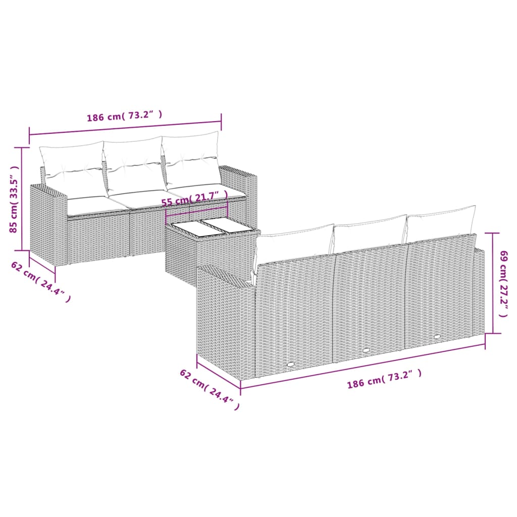 Set Divani Da Giardino Con Cuscini 7pz Nero Polyrattan - Image 3