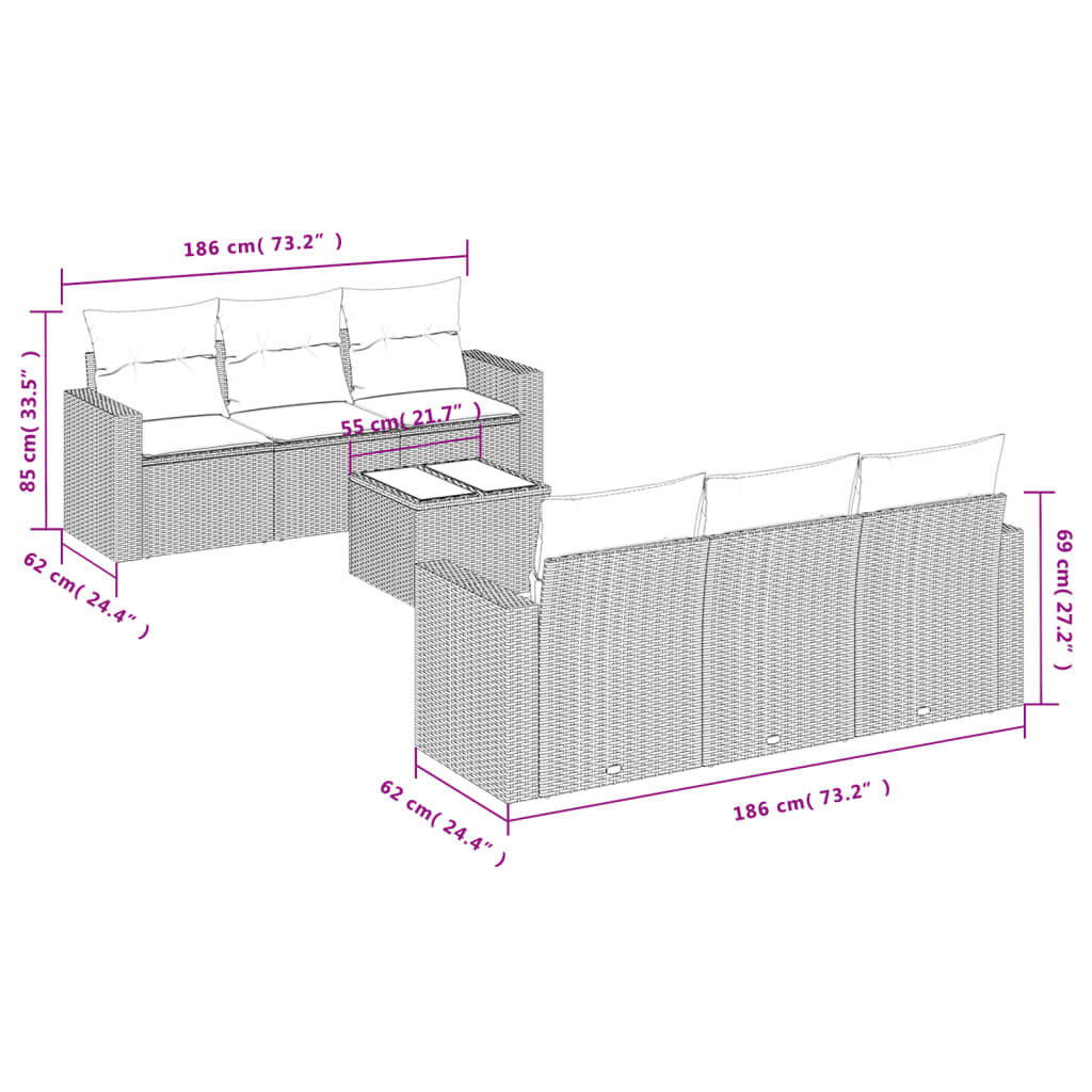 Set Divani Da Giardino 7 Pz Con Cuscini Grigio In Polyrattan - Image 3