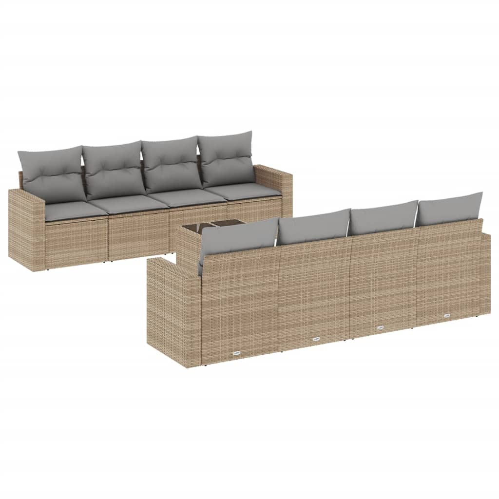 Set Divano Da Giardino 9 Pz Con Cuscini Beige In Polyrattan - Image 2