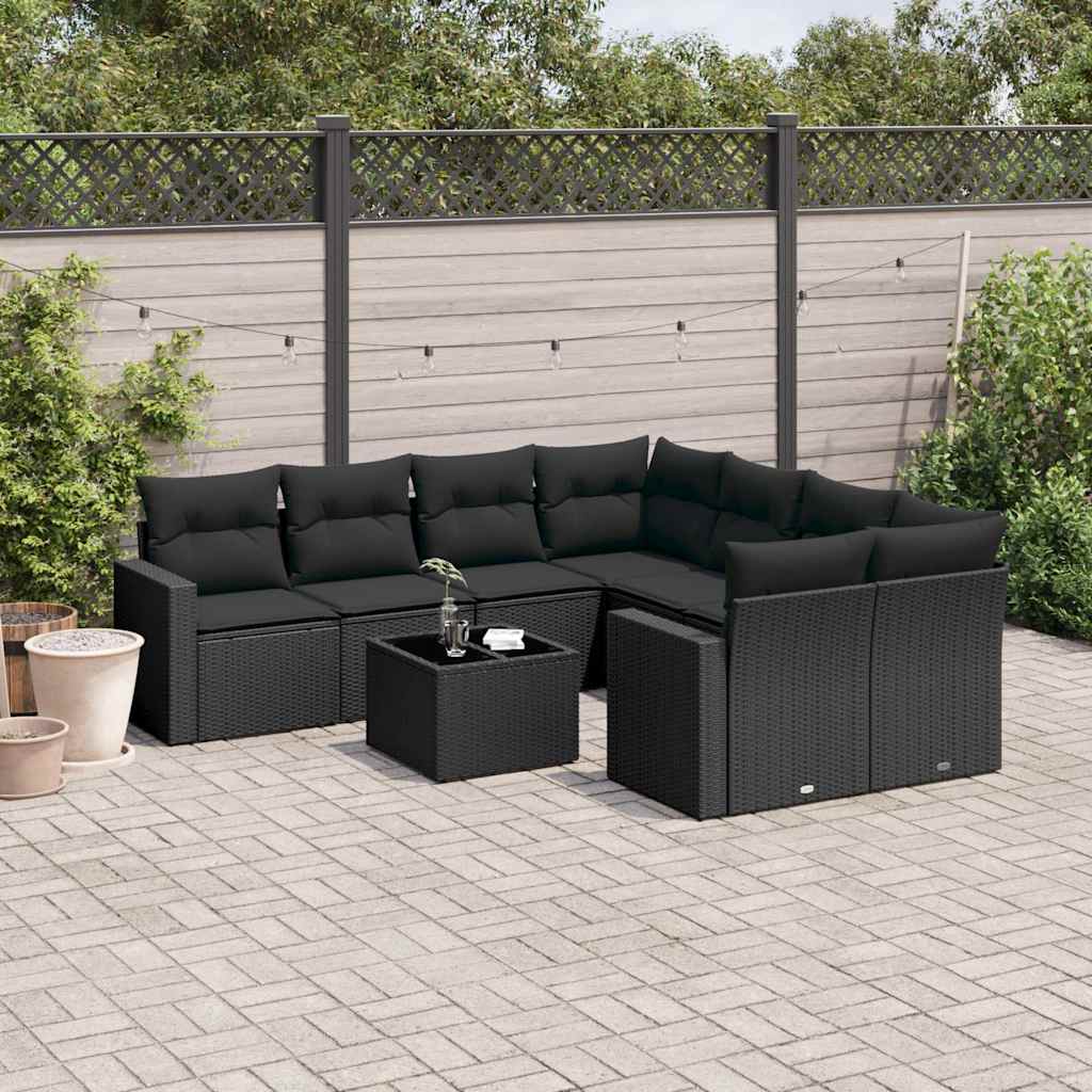 Set Divani Da Giardino 9 Pz Con Cuscini Nero In Polyrattan