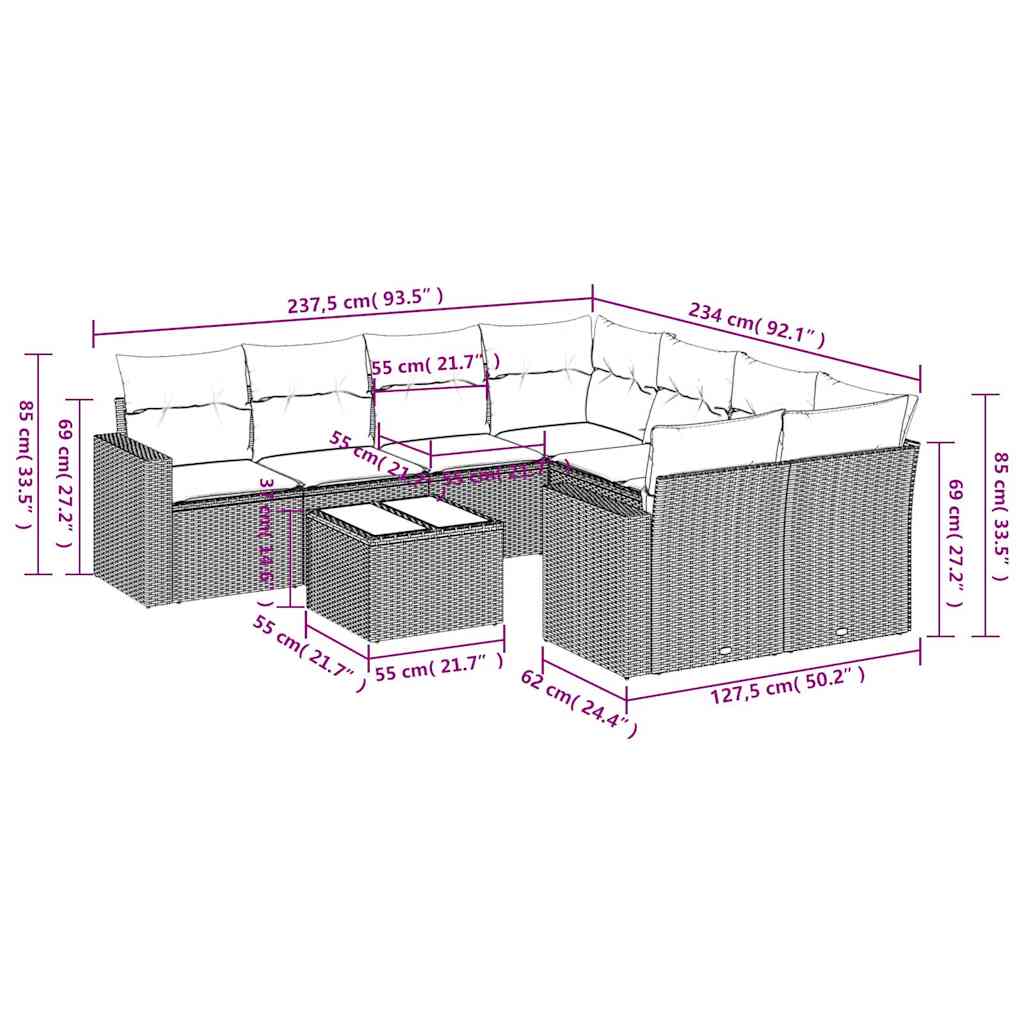 Set Divani Da Giardino 9 Pz Con Cuscini Nero In Polyrattan - Image 3