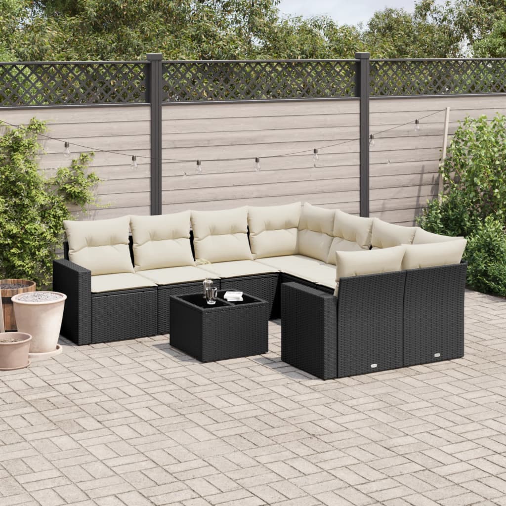 Set Divani Da Giardino 9 Pz Con Cuscini Nero In Polyrattan