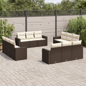 Set Divani Da Giardino 12 Pz Con Cuscini Marrone In Polyrattan