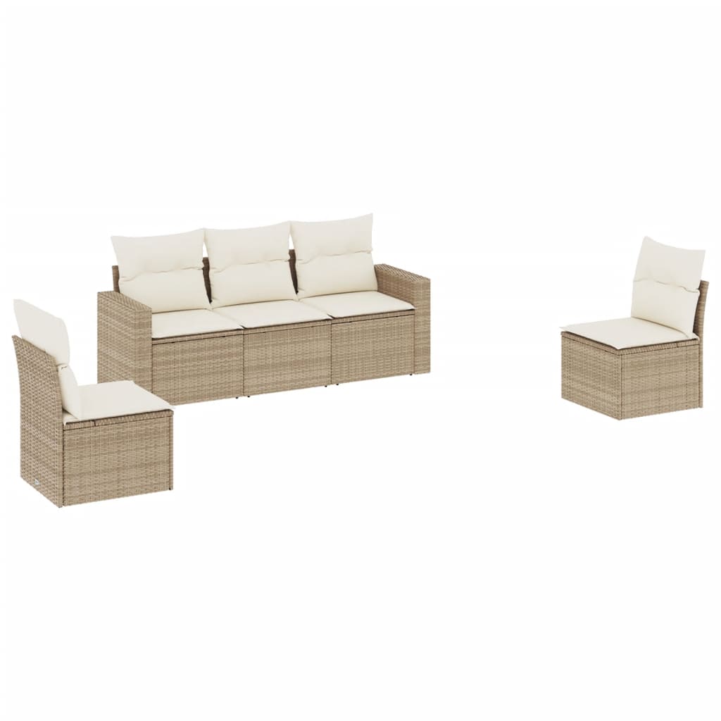 Set Divano Da Giardino 5 Pz Con Cuscini Beige In Polyrattan - Image 2