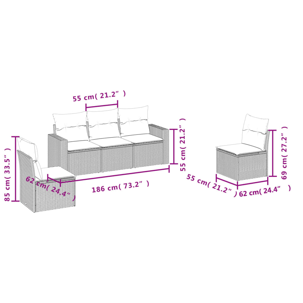 Set Divano Da Giardino 5pz Con Cuscini Grigio Chiaro Polyrattan - Image 3