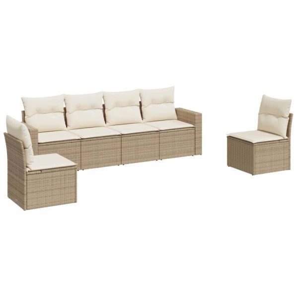 Set Divano Da Giardino 6 Pz Con Cuscini Beige In Polyrattan - Image 2