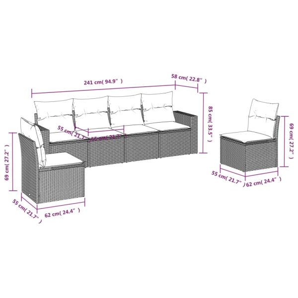 Set Divano Da Giardino 6 Pz Con Cuscini Beige In Polyrattan - Image 3