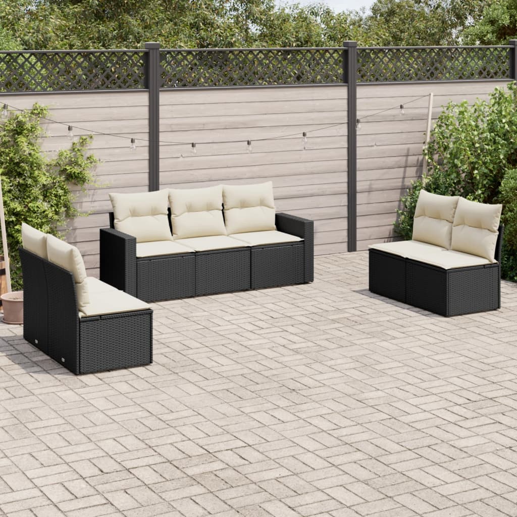 Set Divani Da Giardino Con Cuscini 7pz Nero Polyrattan