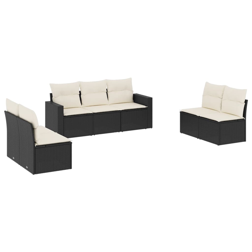 Set Divani Da Giardino Con Cuscini 7pz Nero Polyrattan - Image 2