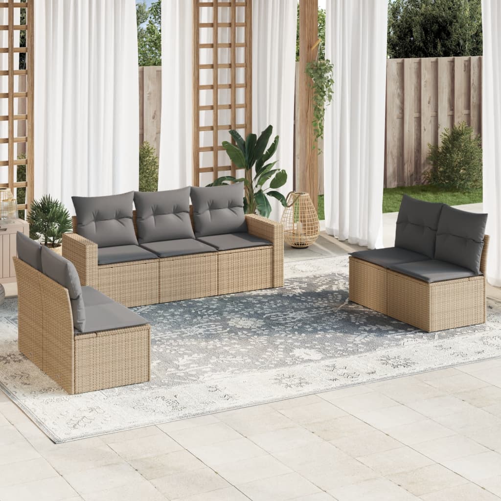 Set Divani Da Giardino 7 Pz Con Cuscini Beige In Polyrattan