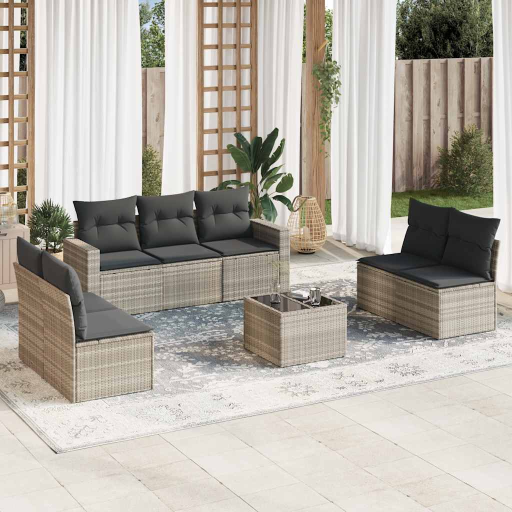 Set Divano Da Giardino 8pz Con Cuscini Grigio Chiaro Polyrattan