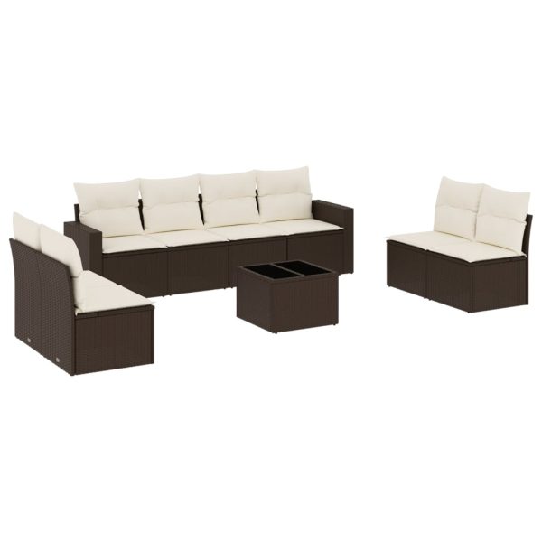 Set Divani Da Giardino 9pz Con Cuscini Marrone In Polyrattan - Image 2