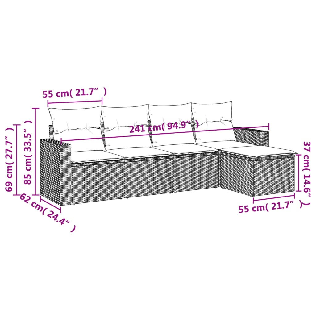 Set Divano Da Giardino 5 Pz Con Cuscini Beige In Polyrattan - Image 3
