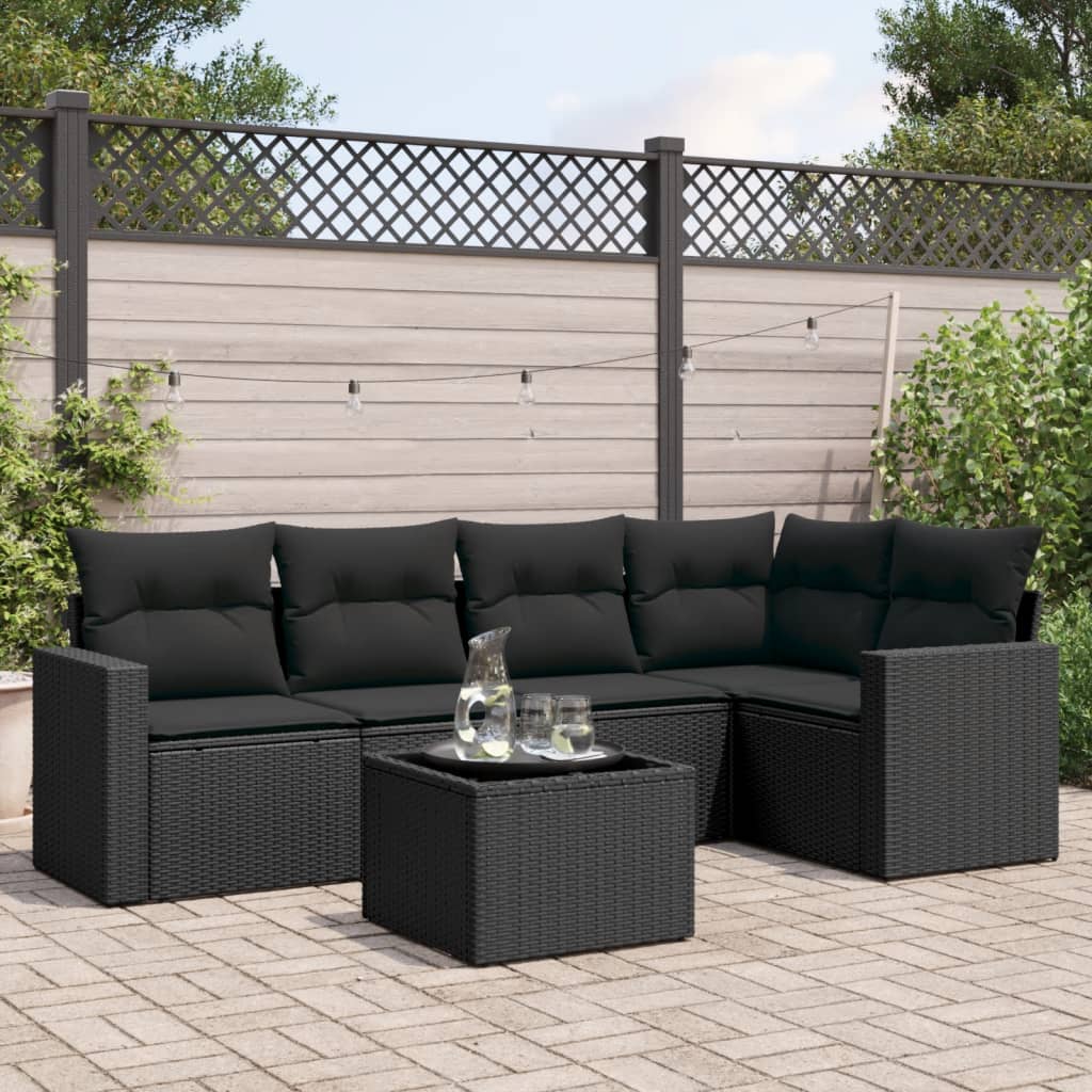 Set Divano Da Giardino 6 Pz Con Cuscini Nero In Polyrattan