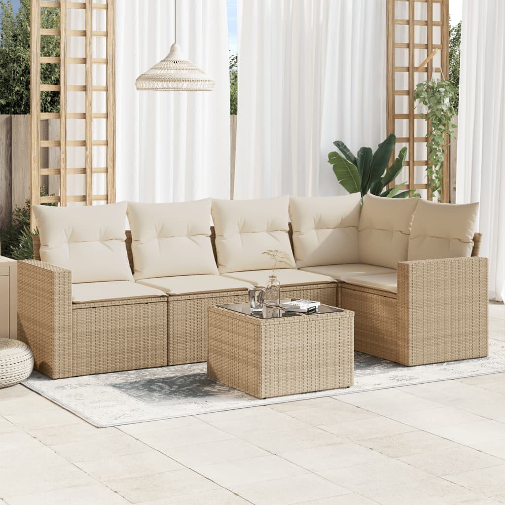 Set Divano Da Giardino 6 Pz Con Cuscini Beige In Polyrattan