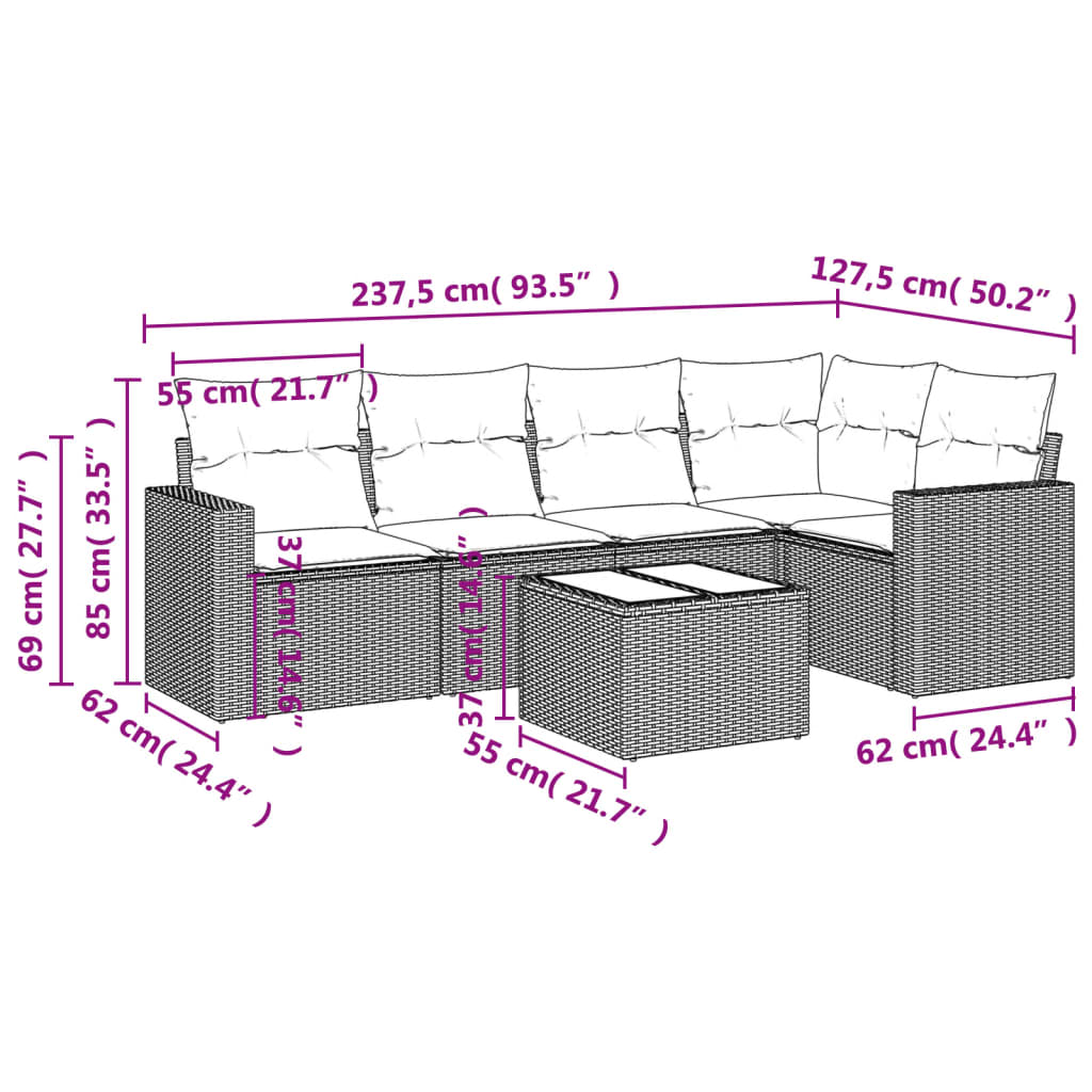Set Divano Da Giardino 6 Pz Con Cuscini Beige In Polyrattan - Image 3