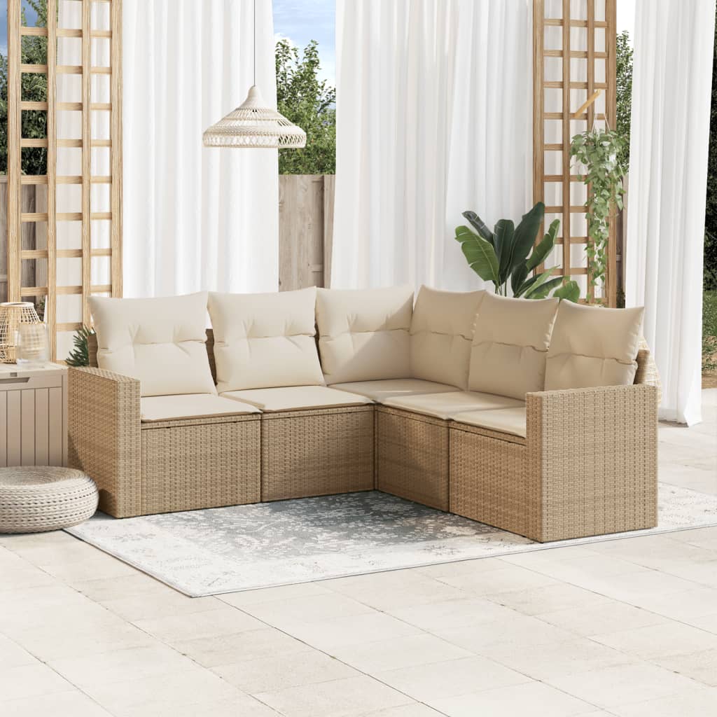 Set Divano Da Giardino 5 Pz Con Cuscini Beige In Polyrattan