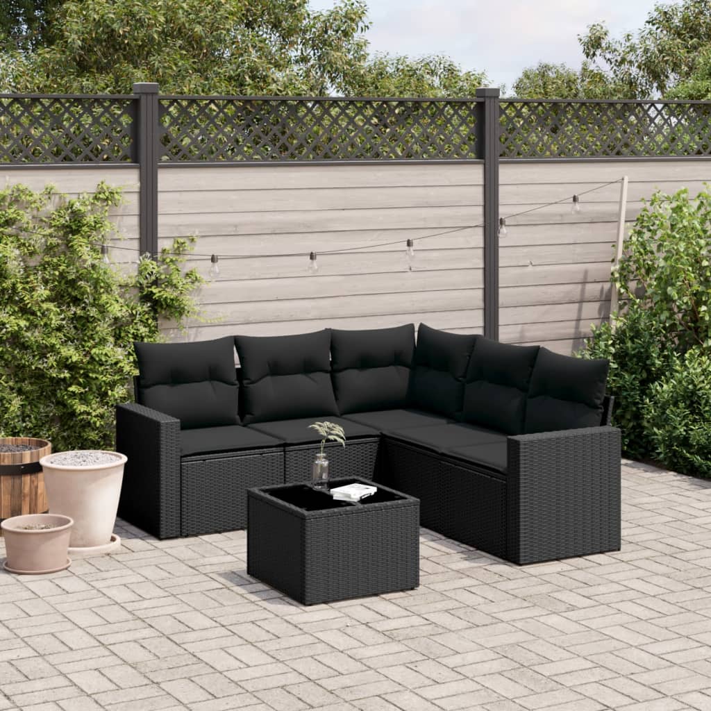 Set Divano Da Giardino 6 Pz Con Cuscini Nero In Polyrattan