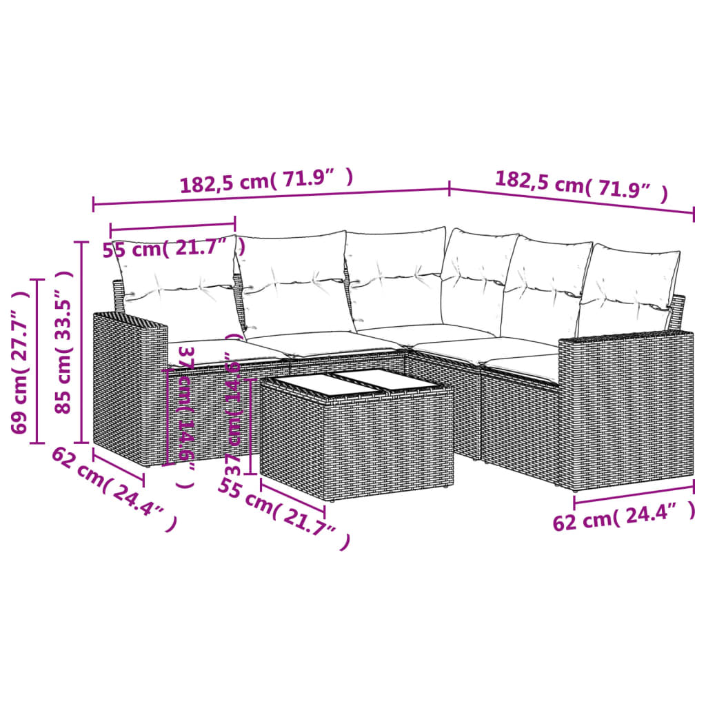 Set Divano Da Giardino 6 Pz Con Cuscini Nero In Polyrattan - Image 3