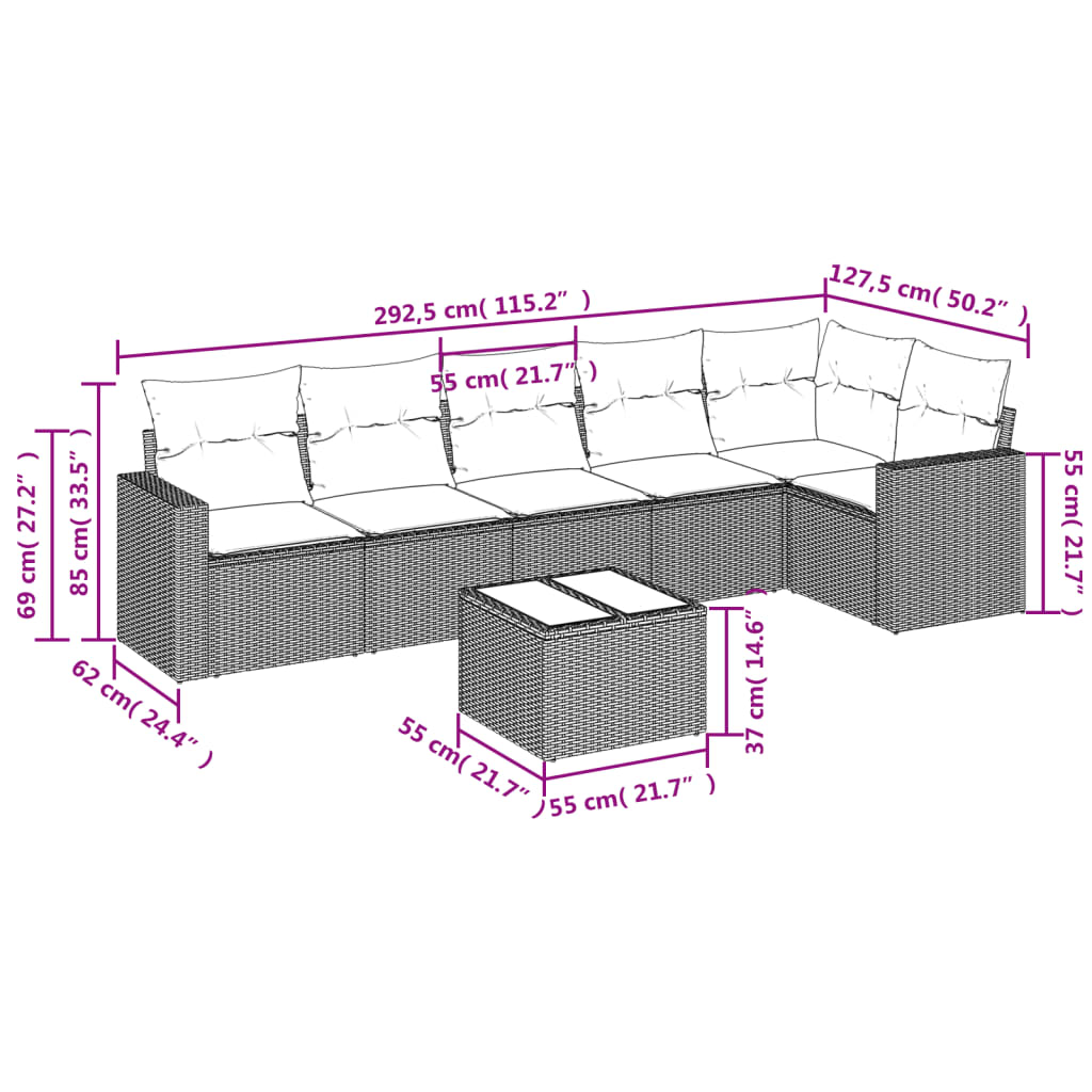 Set Divani Da Giardino Con Cuscini 7pz Nero Polyrattan - Image 3