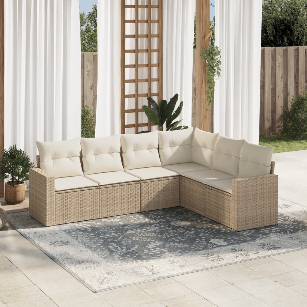 Set Divano Da Giardino 6 Pz Con Cuscini Beige In Polyrattan