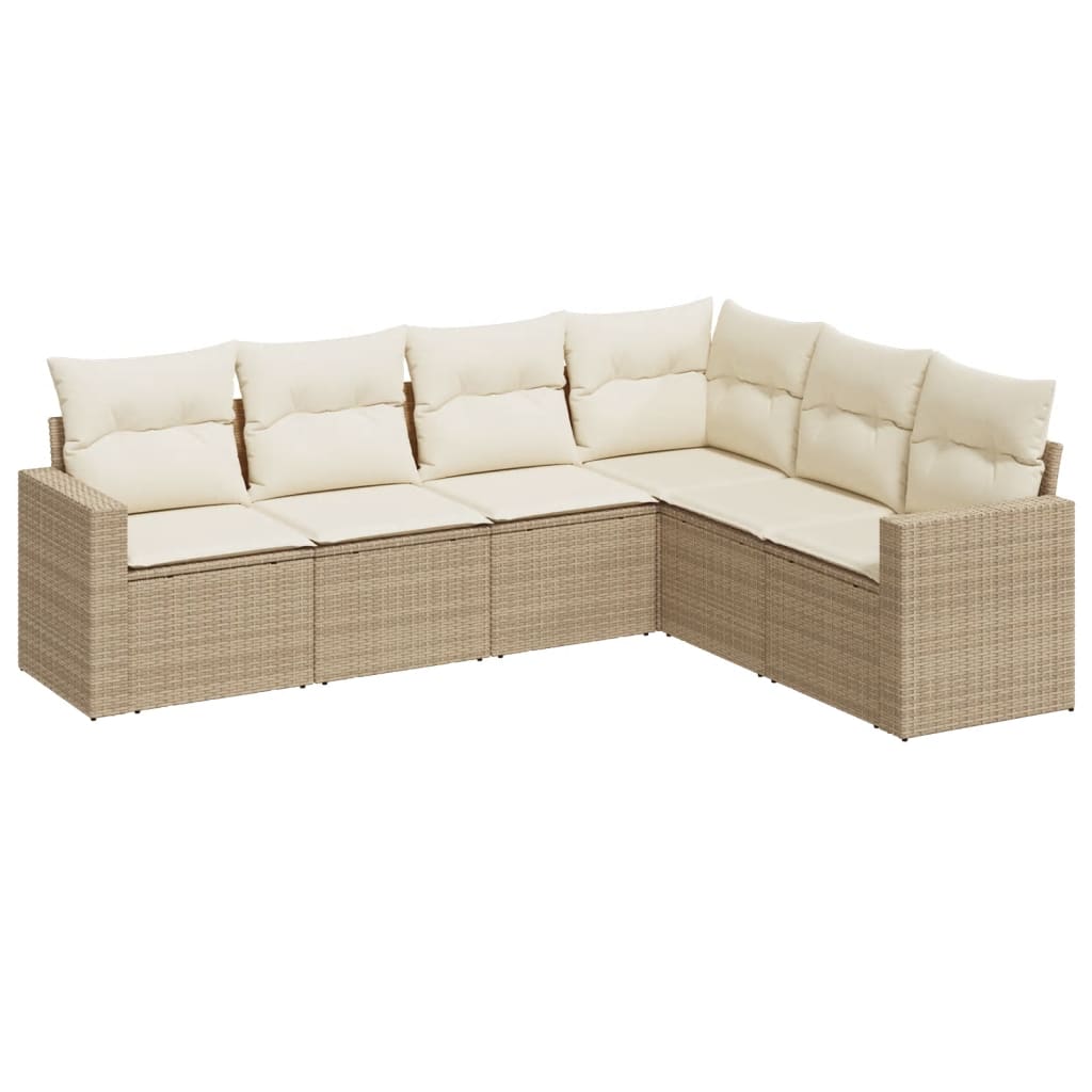 Set Divano Da Giardino 6 Pz Con Cuscini Beige In Polyrattan - Image 2