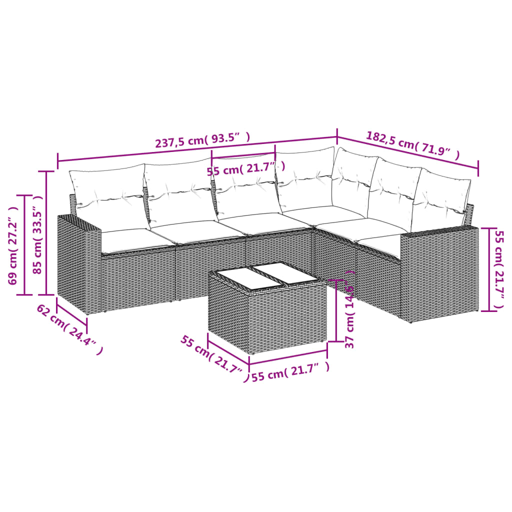 Set Divani Da Giardino Con Cuscini 7pz Nero Polyrattan - Image 3