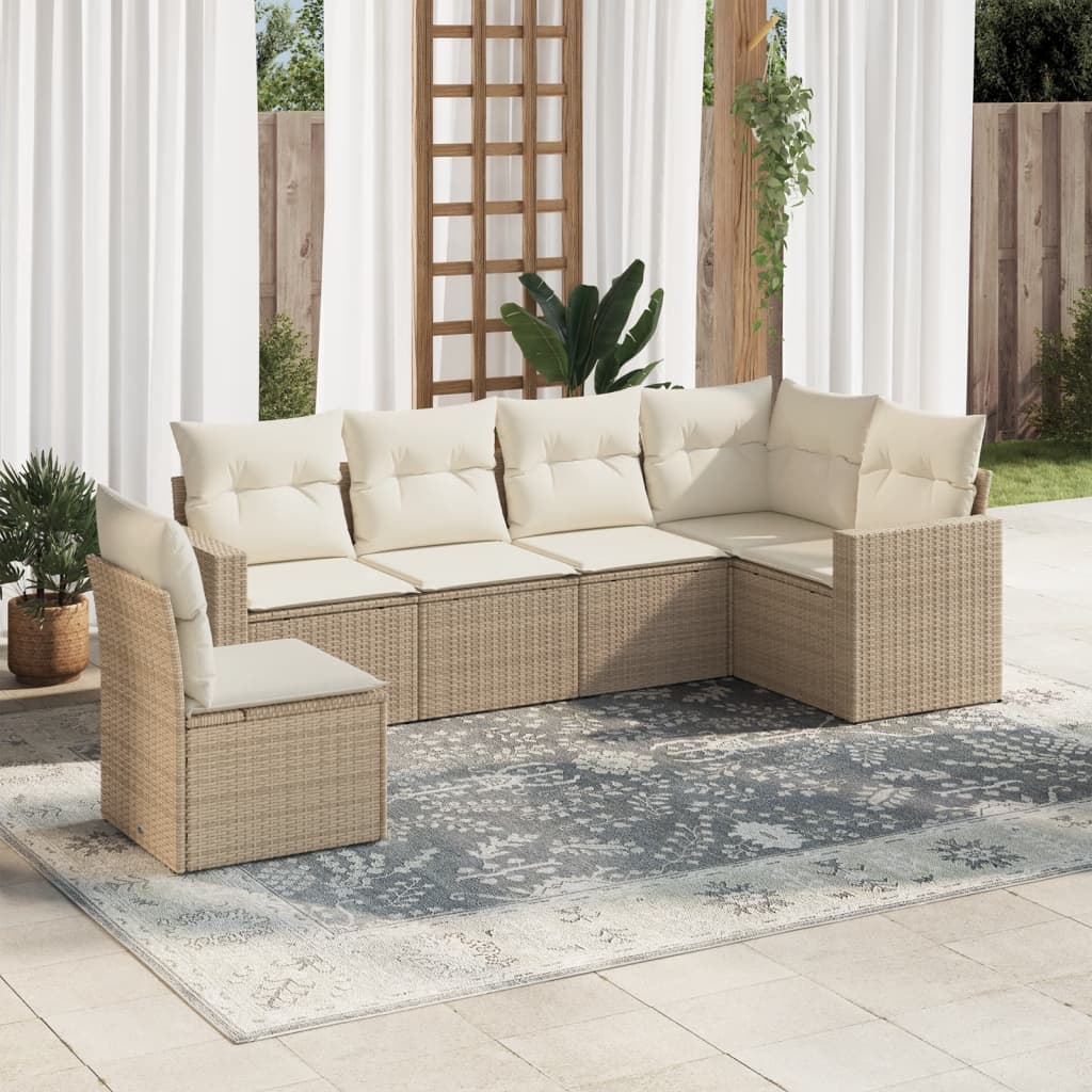 Set Divano Da Giardino 6 Pz Con Cuscini Beige In Polyrattan